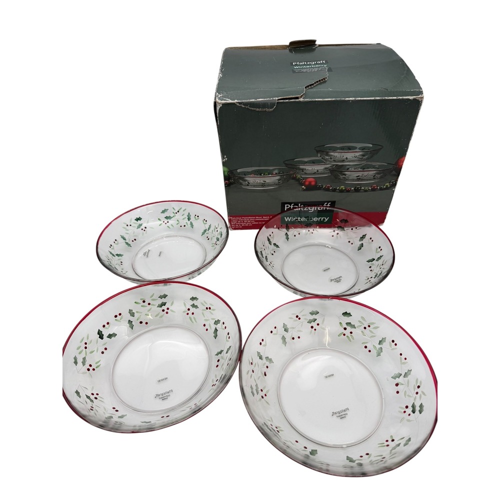 Pfaltzgraff Winterberry Glass Pasta Salad Bowls Set of 4 Holiday 8in 247-427-00